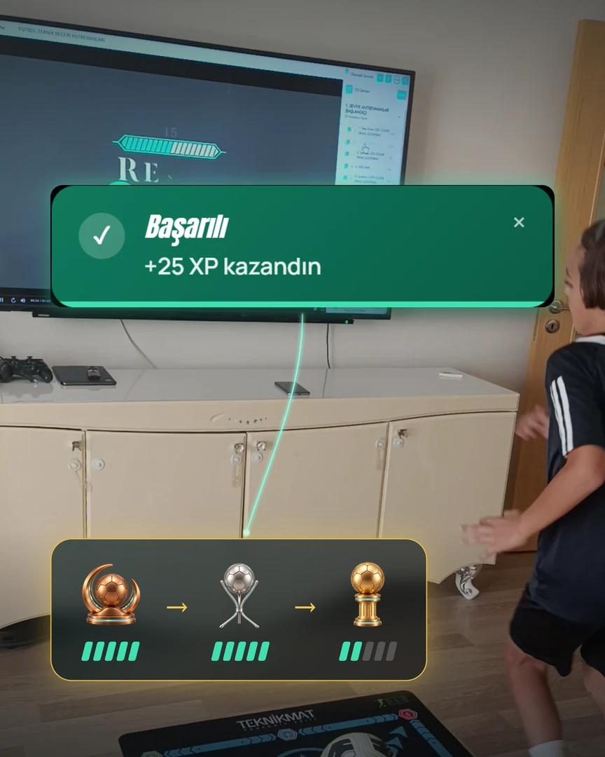 Başarılı bildirimi, +25 XP ve Bronz, Gümüş, Altın kupalar