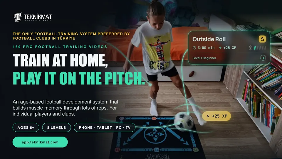 Teknikmat presentation cover: a player training on the football mat at home