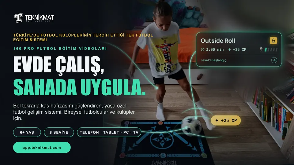 Teknikmat tanıtım sunumu kapağı: evde futbol matında çalışan oyuncu